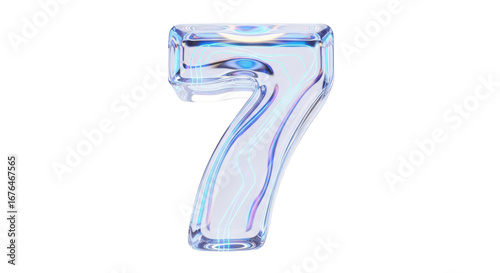 Abstract 3D Number 7 with Swirling Colors on Black seven digit isolated on a transparent background