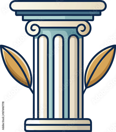 Ancient Greek Ionic Column with Laurel Wreaths on a White Background architecture EPS vector file download