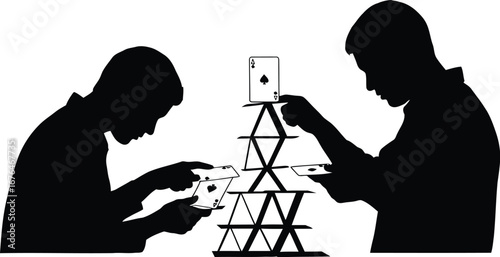 Building card house silhouette game strategy challenge teamwork
