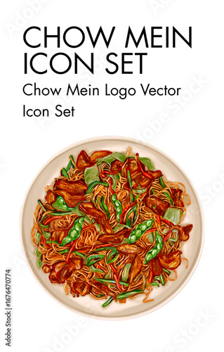 Chow mein Logo vector Icon set