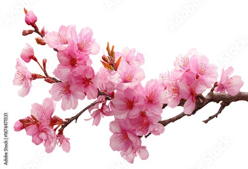 Delicate pink blossoms on a branch against a white background (2)