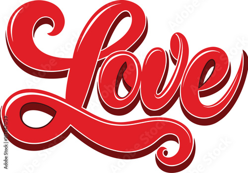 Bold Red Script Word Love with White Outline and Shadow on Transparent Background romance heart EPS vector file download