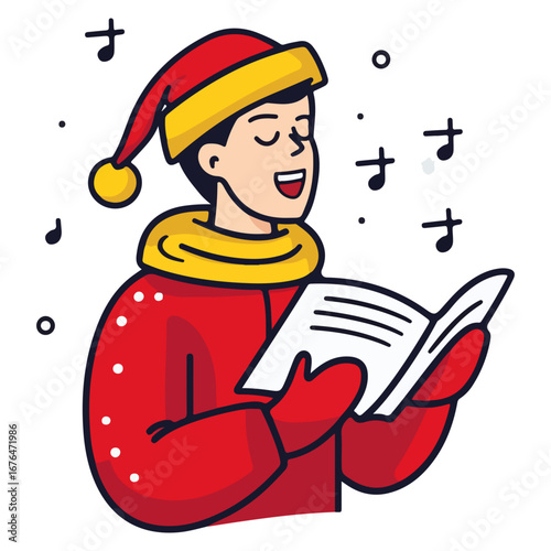caroling, singing hymns, christmas, christmas eve, festival, vector, transparent background, person, icon, cute, xmas, winter, cold, celebration