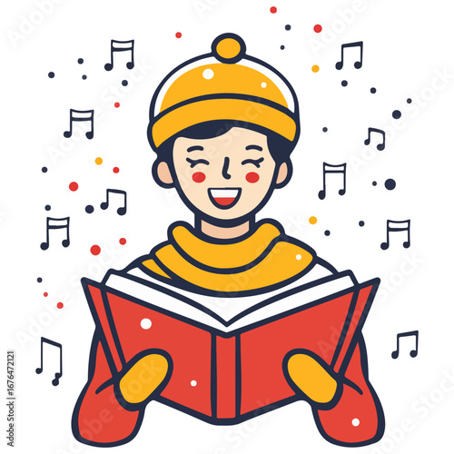 caroling, singing hymns, christmas, christmas eve, festival, vector, transparent background, person, icon, cute, xmas, winter, cold, celebration