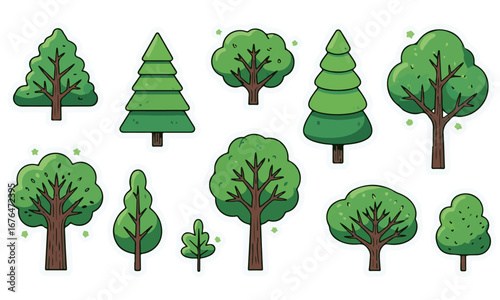 Diverse Cartoon Tree Collection Vector Set