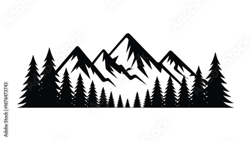 Mountain Forest Landscape Silhouette with Trees – Vector Illustration