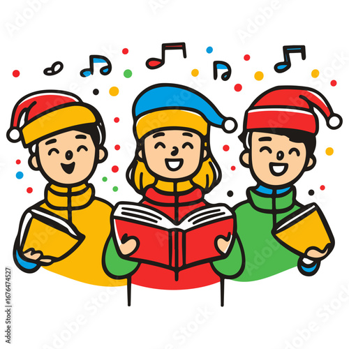 caroling, singing hymns, christmas, christmas eve, festival, vector, transparent background, people, icon, cute, xmas, winter, cold, celebration