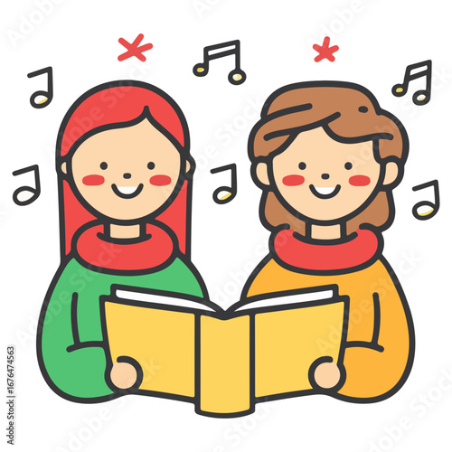 caroling, singing hymns, christmas, christmas eve, festival, vector, transparent background, people, icon, cute, xmas, winter, cold, celebration