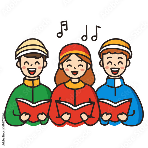 caroling, singing hymns, christmas, christmas eve, festival, vector, transparent background, people, icon, cute, xmas, winter, cold, celebration