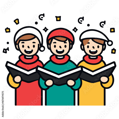 caroling, singing hymns, christmas, christmas eve, festival, vector, transparent background, people, icon, cute, xmas, winter, cold, celebration