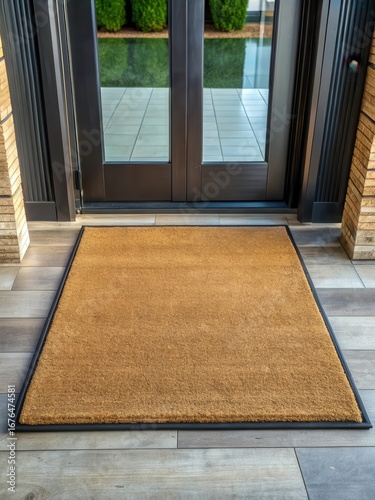 A small mat with an inscription that reads Welcome in a simple elegant font and color