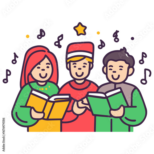 caroling, singing hymns, christmas, christmas eve, festival, vector, transparent background, people, icon, cute, xmas, winter, cold, celebration