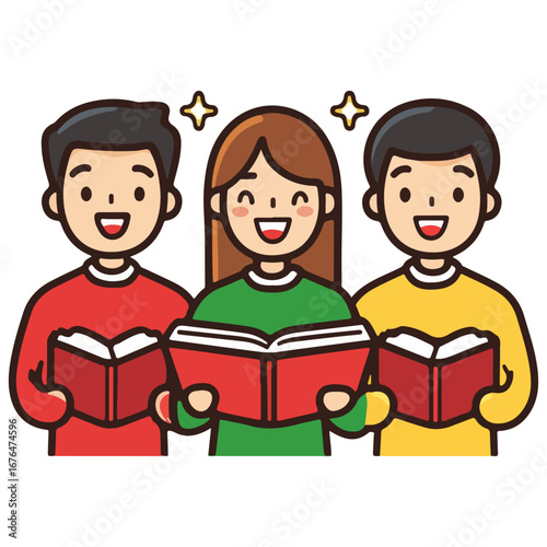 caroling, singing hymns, christmas, christmas eve, festival, vector, transparent background, people, icon, cute, xmas, winter, cold, celebration