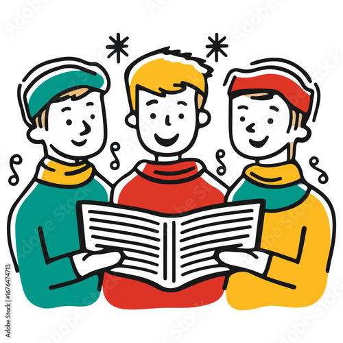 caroling, singing hymns, christmas, christmas eve, festival, vector, transparent background, people, icon, cute, xmas, winter, cold, celebration