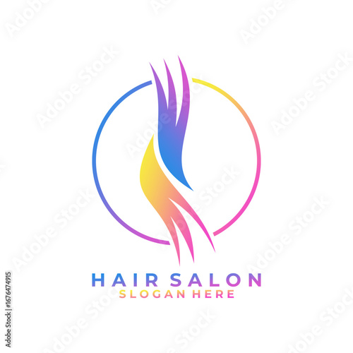Hair Salon logo design vector template. Simple Hair beauty with hair and circle line logo design