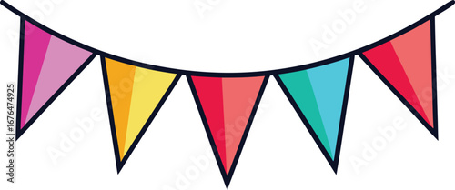 Colorful Triangle Bunting Flags Hanging on a String for Celebration and Decoration party EPS vector file download