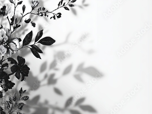 Monochrome floral vignette with shadow play