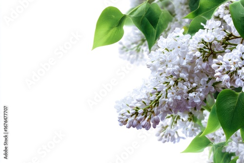 White lilac blossoms with green leaves