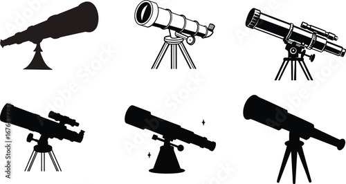 silhouette of multiple telescopes vector.