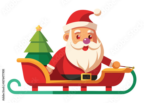  Santa Claus riding sleigh delivering Christmas gifts isolated on white background, Christmas vector illustration