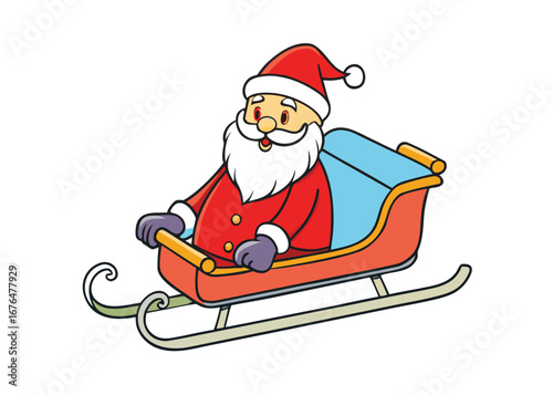  Santa Claus riding sleigh delivering Christmas gifts isolated on white background, Christmas vector illustration