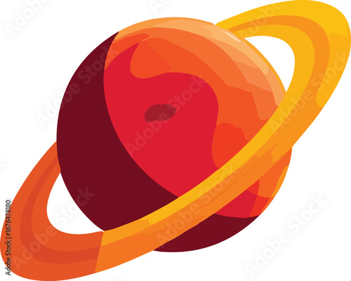 Planet Saturn Ringed Space Astronomy Solar System Galaxy Red Orange Celestial Sphere Cosmic Universe Orbit Science Exploration Illustration EPS vector file download