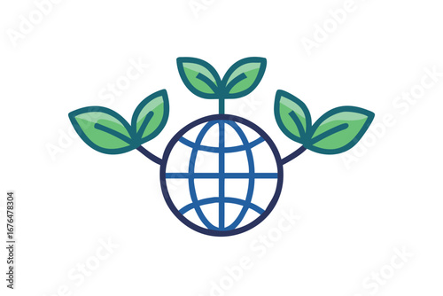 green earth with leaves world globe vector icon design