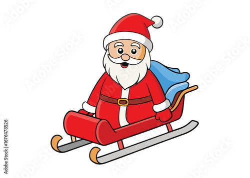  Santa Claus riding sleigh delivering Christmas gifts isolated on white background, Christmas vector illustration