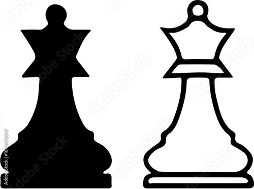vector illustration of chess piece silhouette and line art icon, isolated on white