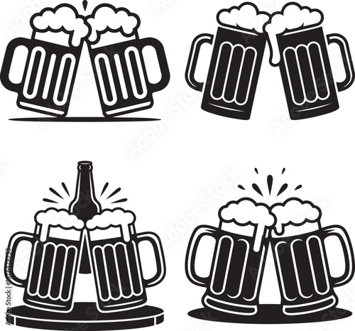 Collection of bear mug and bottle silhouettes isolated on transparent background