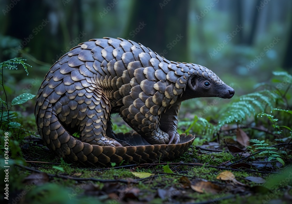 Naklejka premium Elusive Pangolin Foraging in Jungle