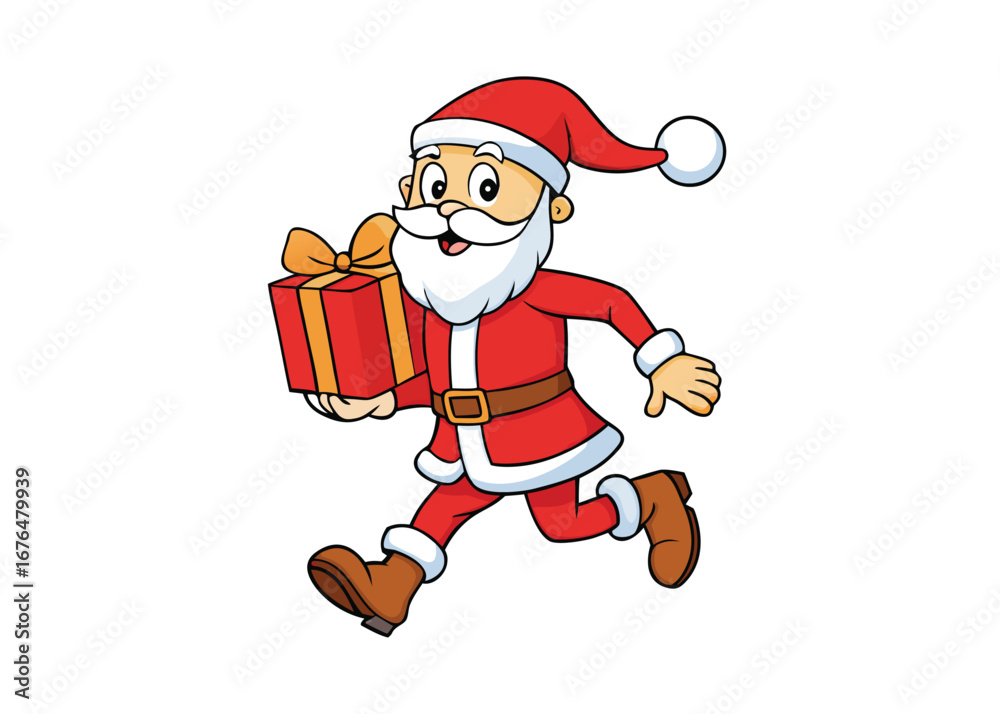 Obraz premium Santa Claus vector with christmas giftbox on white background