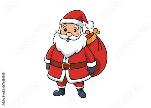 Christmas Vector Illustration of Santa Claus carrying sack full of gifts