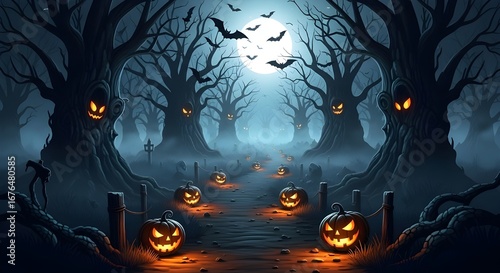 Haunted Forest Trail Halloween Party Flyer Template – Spooky Path Design