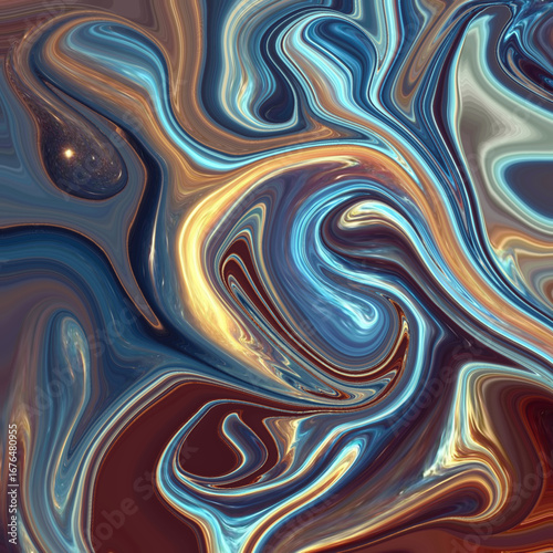Blue and golden fluid abstract painting with dynamic swirls, light contrasts, and modern digital art flow. Golden keywords: abstract, swirl, golden, flow, texture.
