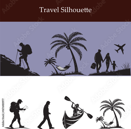 Silhouette of travel and recreational activity | editable eps