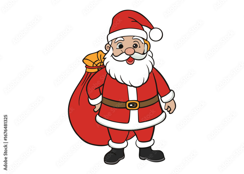 Fototapeta premium Christmas Vector Illustration of Santa Claus carrying sack full of gifts