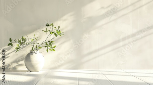 Abstract Still Life Design: Potted Plants & Gradient Texture on White Background for Indoor Posters