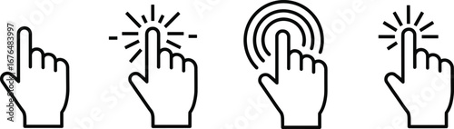 Touch gesture icon set featuring tap, press, and activation symbols for touchscreen, mobile, and user interface design projects