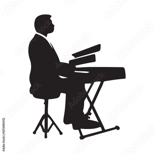 Silhouette of pianist playing keyboard musical instrument vector illustration design graphic art