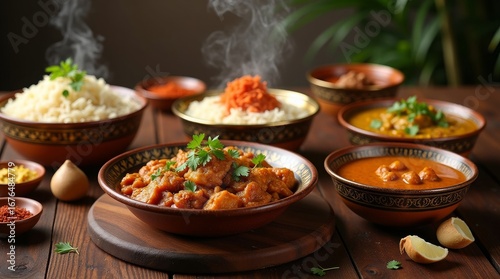Steaming Indian Cuisine Assortment Indian food curry