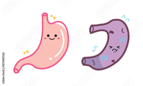 人の臓器キャラクター　健康な肺と不健康な胃　セット