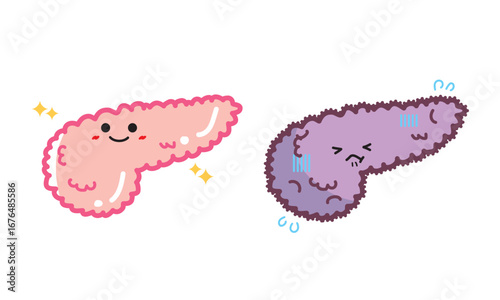 人の臓器キャラクター　健康な肺と不健康な膵臓　セット