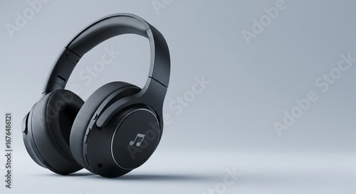 Sleek black over-ear headphones designed for an immersive audio experience, showcasing modern technology and premium sound quality on a clean, isolated background