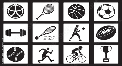 Diverse Sports Icons in a Monochrome Design