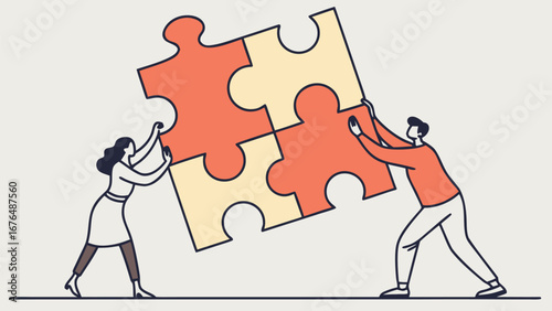 Two People Assembling a Large Jigsaw Puzzle Together teamwork collaboration