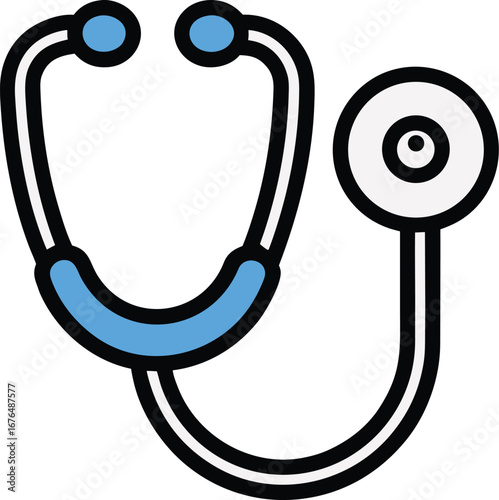 Simple Flat Icon Stethoscope With Blue Ear Tips And Light Blue Accent On White Background medical healthcare EPS vector file download