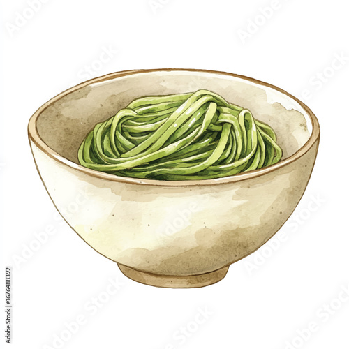 a cute Green tea soba  noodles neatly folded