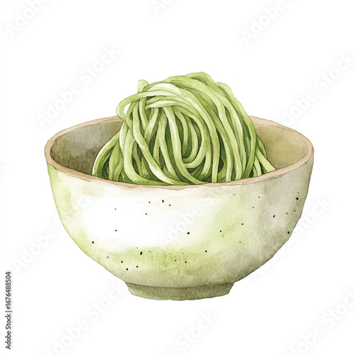 a cute Green tea soba  noodles neatly folded