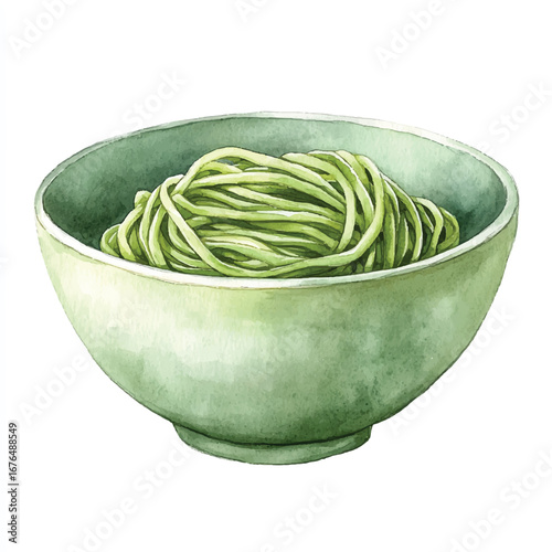 a cute Green tea soba  noodles neatly folded